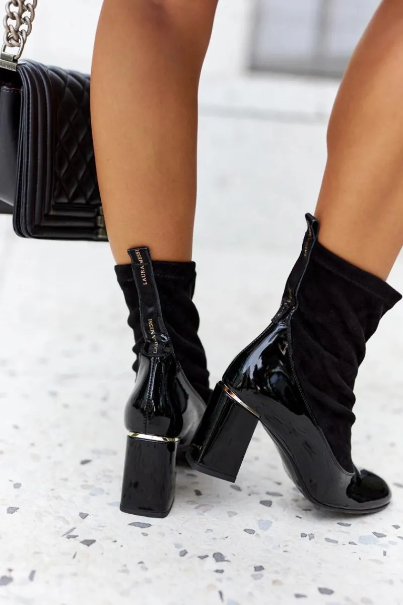 Botki Na Słupku|Czarne Botki>Laura Messi Skórzane Botki Na Słupku Czarne 2262