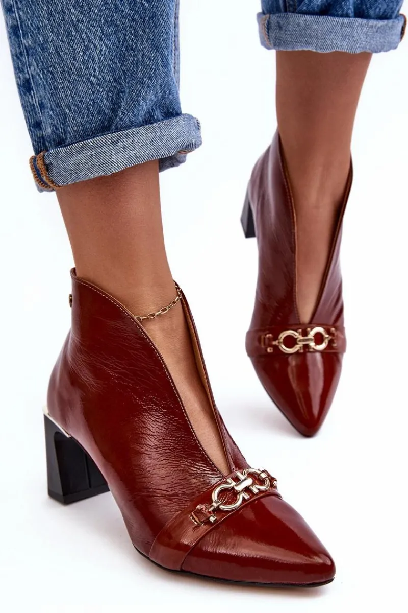 Best Maciejka Skórzane Botki Na Słupku 05262-02 Brązowe Brązowy