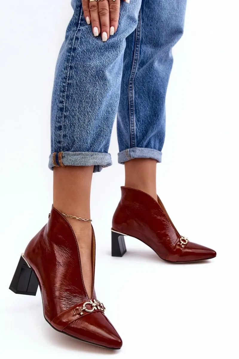 Best Maciejka Skórzane Botki Na Słupku 05262-02 Brązowe Brązowy