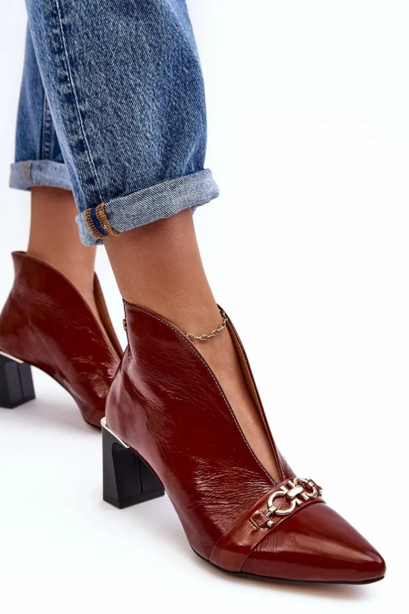 Best Maciejka Skórzane Botki Na Słupku 05262-02 Brązowe Brązowy