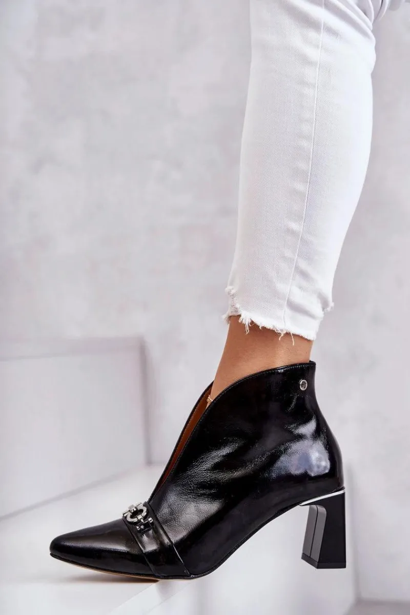 Outlet Maciejka Skórzane Botki Na Słupku Czarne 05262-01 Czarny