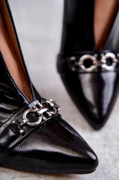 Outlet Maciejka Skórzane Botki Na Słupku Czarne 05262-01 Czarny