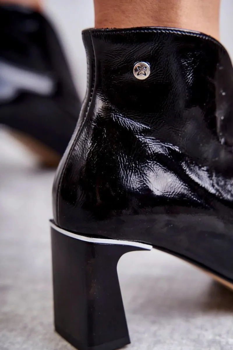 Outlet Maciejka Skórzane Botki Na Słupku Czarne 05262-01 Czarny