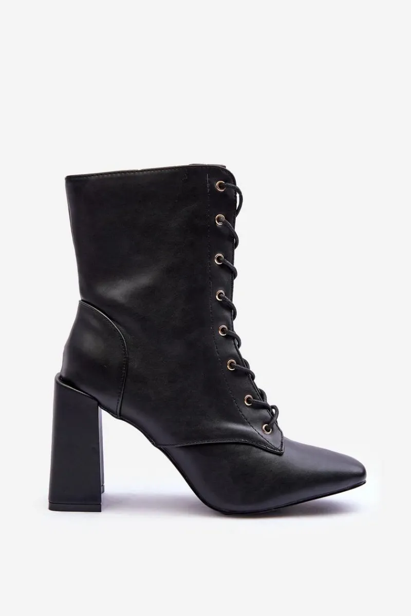 Sale Boto Skórzane Botki Na Słupku Sznurowane Czarne Divani