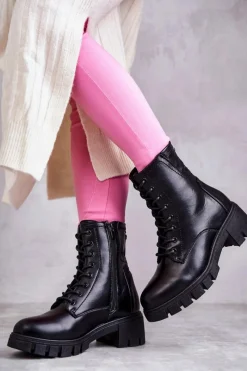 Buty damskie Vinceza Skórzane Botki Na Suwak Czarne Tonje