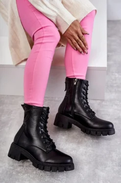 Buty damskie Vinceza Skórzane Botki Na Suwak Czarne Tonje