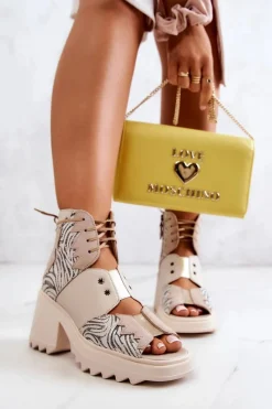 Hot Maciejka Skórzane Botki Na Suwak 05321-04 Beżowe Beżowy