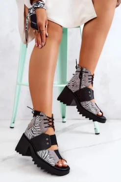 Sale Maciejka Skórzane Botki Na Suwak 05321-03 Szaro-Czarne