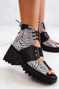 Sale Maciejka Skórzane Botki Na Suwak 05321-03 Szaro-Czarne