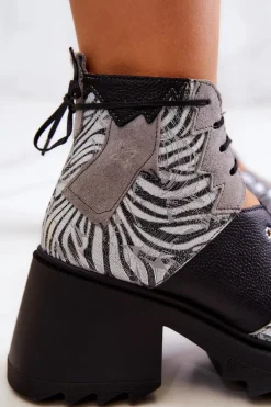 Sale Maciejka Skórzane Botki Na Suwak 05321-03 Szaro-Czarne