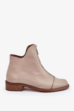 Zazoo Skórzane Botki Na Suwak Nicole 2785/008 Beżowe