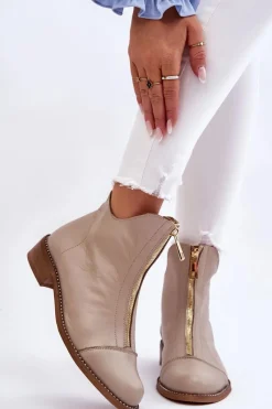 Zazoo Skórzane Botki Na Suwak Nicole 2785/008 Beżowe