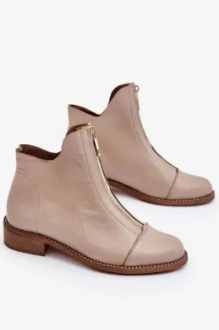 Zazoo Skórzane Botki Na Suwak Nicole 2785/008 Beżowe