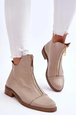 Zazoo Skórzane Botki Na Suwak Nicole 2785/008 Beżowe