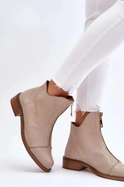 Zazoo Skórzane Botki Na Suwak Nicole 2785/008 Beżowe