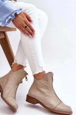 Zazoo Skórzane Botki Na Suwak Nicole 2785/008 Beżowe