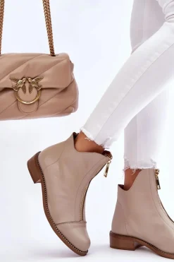 Zazoo Skórzane Botki Na Suwak Nicole 2785/008 Beżowe