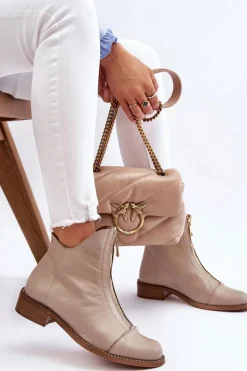 Zazoo Skórzane Botki Na Suwak Nicole 2785/008 Beżowe