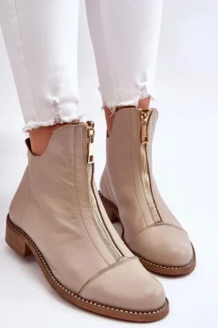 Zazoo Skórzane Botki Na Suwak Nicole 2785/008 Beżowe
