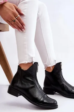 Zazoo Skórzane Botki Na Suwak Nicole 2785/037 Czarne Czarny