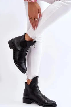 Zazoo Skórzane Botki Na Suwak Nicole 2785/037 Czarne Czarny