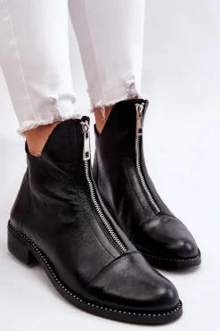 Zazoo Skórzane Botki Na Suwak Nicole 2785/037 Czarne Czarny