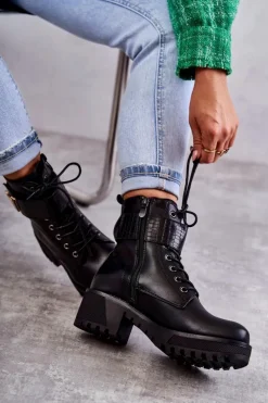 Hot Boto Skórzane Botki Na Suwak Z Ociepleniem Czarne Ramsey