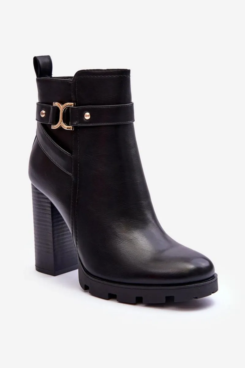 Botki Na Słupku|Czarne Botki>Boto Skórzane Botki Na Wysokim Słupku Czarne Liani
