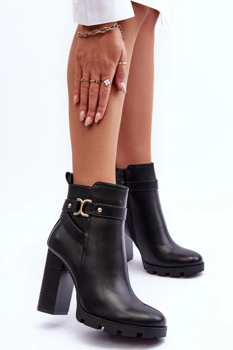 Botki Na Słupku|Czarne Botki>Boto Skórzane Botki Na Wysokim Słupku Czarne Liani