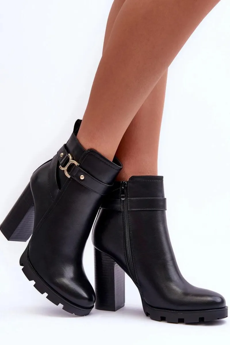 Botki Na Słupku|Czarne Botki>Boto Skórzane Botki Na Wysokim Słupku Czarne Liani