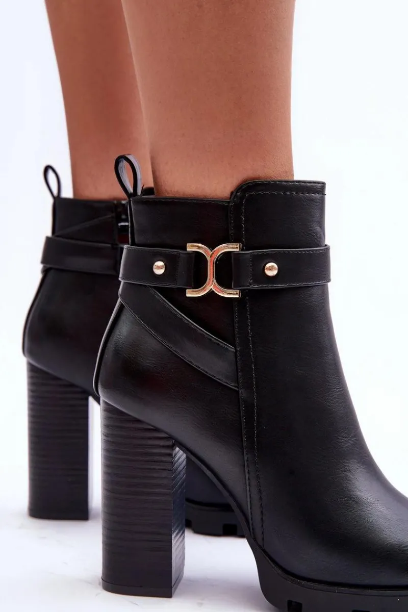 Botki Na Słupku|Czarne Botki>Boto Skórzane Botki Na Wysokim Słupku Czarne Liani