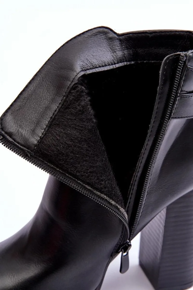 Botki Na Słupku|Czarne Botki>Boto Skórzane Botki Na Wysokim Słupku Czarne Liani