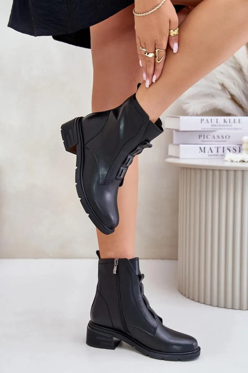 Botki Ocieplane|Czarne Botki>Evento Skórzane Botki Na Zamek Ocieplane Czarne Olidrila