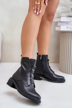 Botki Ocieplane|Czarne Botki>Evento Skórzane Botki Na Zamek Ocieplane Czarne Olidrila