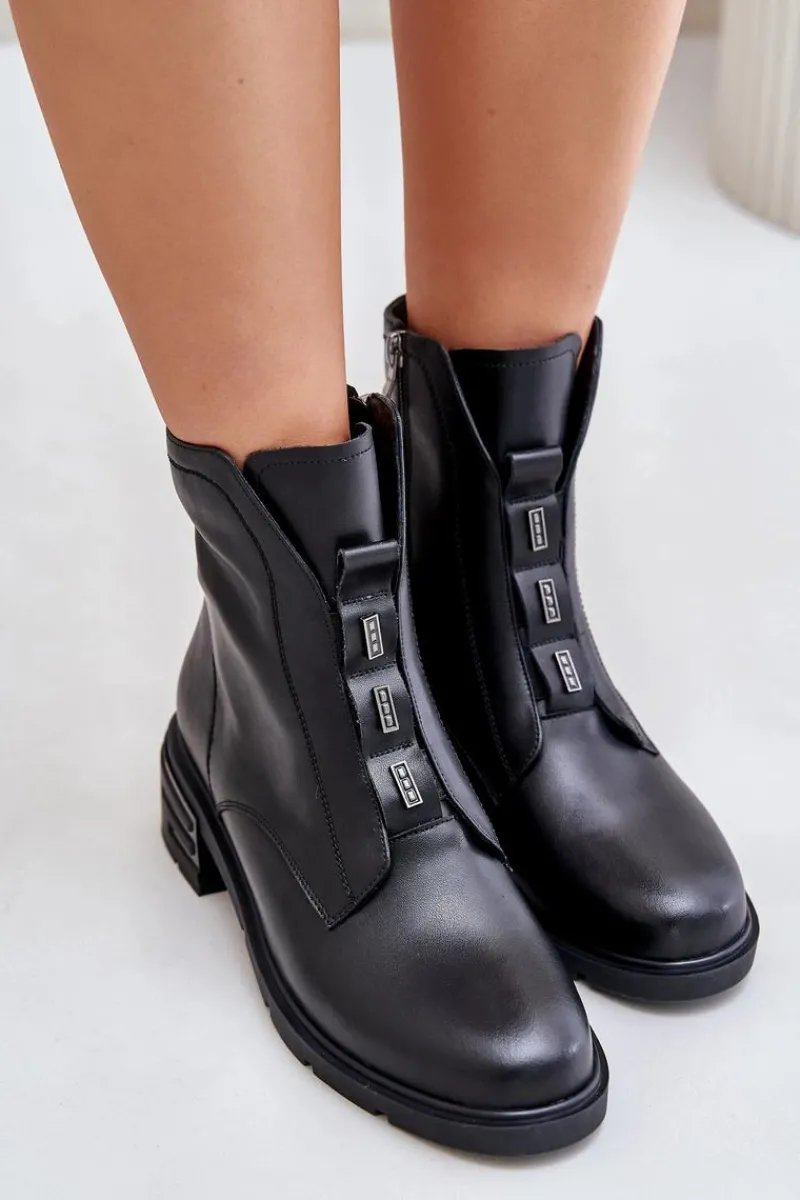 Botki Ocieplane|Czarne Botki>Evento Skórzane Botki Na Zamek Ocieplane Czarne Olidrila