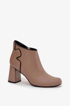 Outlet Skórzane Botki Ocieplane Na Słupku Beżowe Ivessara Damskie Botki Ocieplane|Botki Na Obcasie