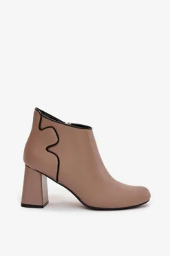 Outlet Skórzane Botki Ocieplane Na Słupku Beżowe Ivessara Damskie Botki Ocieplane|Botki Na Obcasie