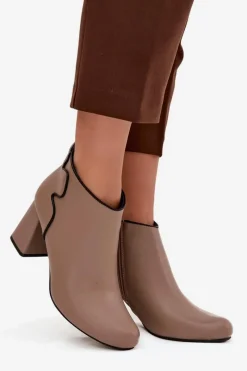 Outlet Skórzane Botki Ocieplane Na Słupku Beżowe Ivessara Damskie Botki Ocieplane|Botki Na Obcasie