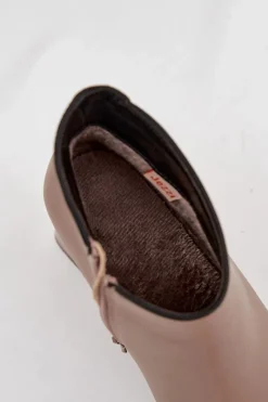 Outlet Skórzane Botki Ocieplane Na Słupku Beżowe Ivessara Damskie Botki Ocieplane|Botki Na Obcasie