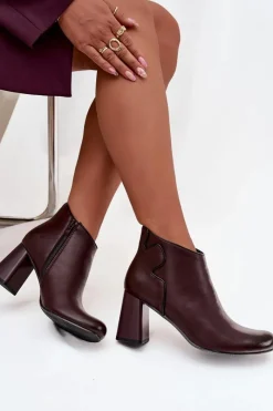 Discount Skórzane Botki Ocieplane Na Słupku Bordowe Ivessara Damskie Botki Ocieplane|Botki Na Obcasie