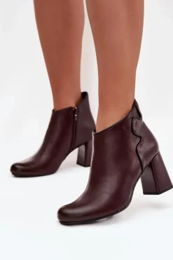 Discount Skórzane Botki Ocieplane Na Słupku Bordowe Ivessara Damskie Botki Ocieplane|Botki Na Obcasie