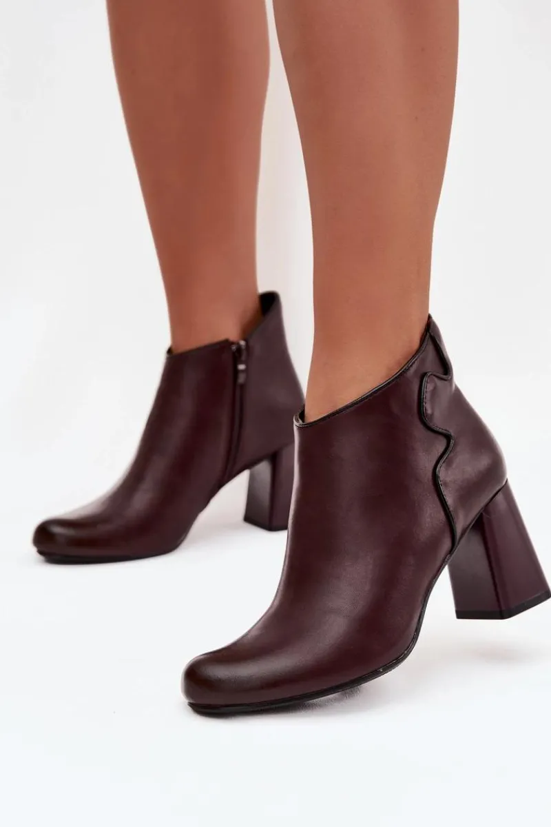 Discount Skórzane Botki Ocieplane Na Słupku Bordowe Ivessara Damskie Botki Ocieplane|Botki Na Obcasie