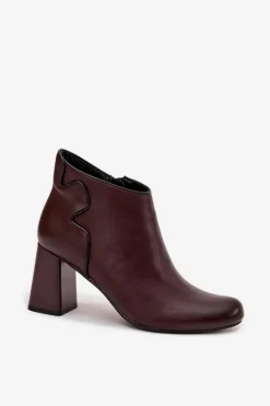 Discount Skórzane Botki Ocieplane Na Słupku Bordowe Ivessara Damskie Botki Ocieplane|Botki Na Obcasie