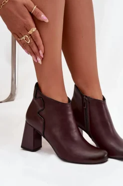 Discount Skórzane Botki Ocieplane Na Słupku Bordowe Ivessara Damskie Botki Ocieplane|Botki Na Obcasie