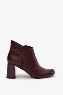 Discount Skórzane Botki Ocieplane Na Słupku Bordowe Ivessara Damskie Botki Ocieplane|Botki Na Obcasie