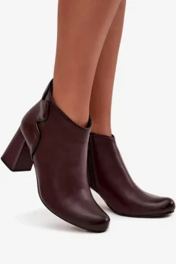 Discount Skórzane Botki Ocieplane Na Słupku Bordowe Ivessara Damskie Botki Ocieplane|Botki Na Obcasie