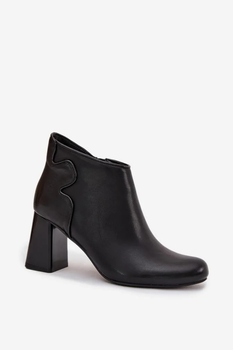 Botki Ocieplane|Botki Na Obcasie>Boto Skórzane Botki Ocieplane Na Słupku Czarne Ivessara Czarny