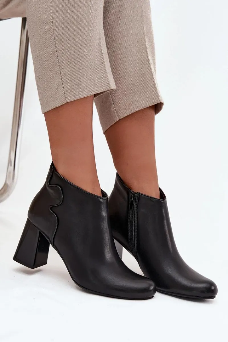 Botki Ocieplane|Botki Na Obcasie>Boto Skórzane Botki Ocieplane Na Słupku Czarne Ivessara Czarny