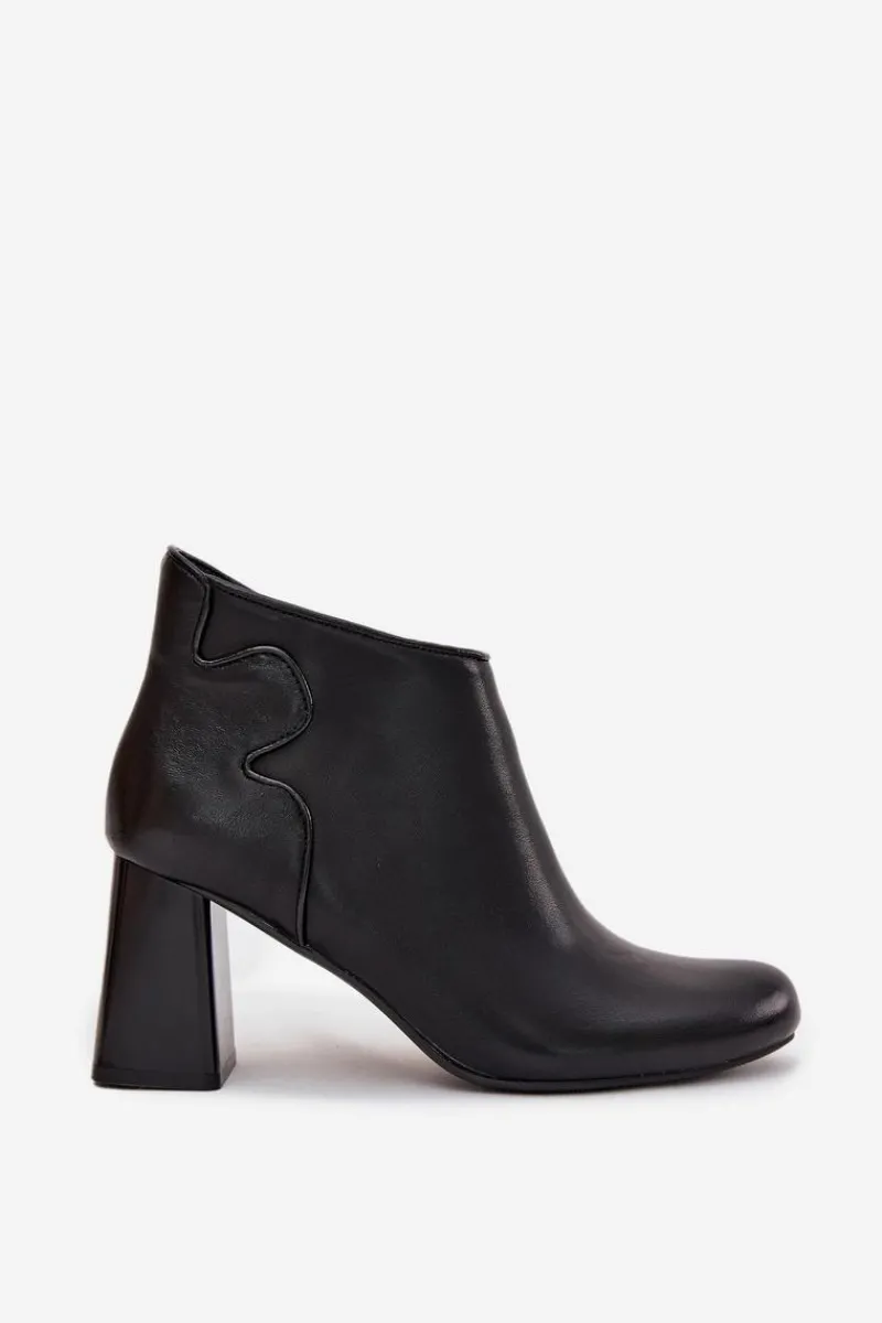 Botki Ocieplane|Botki Na Obcasie>Boto Skórzane Botki Ocieplane Na Słupku Czarne Ivessara Czarny