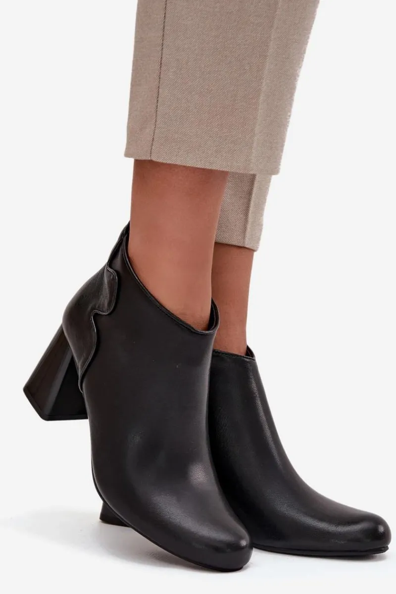 Botki Ocieplane|Botki Na Obcasie>Boto Skórzane Botki Ocieplane Na Słupku Czarne Ivessara Czarny